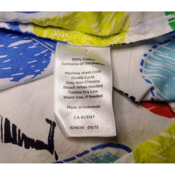 Talbots Apple Print Shirt Size XS Petite Roll Tab Sleeves Colorful Artsy Button - Picture 8 of 8